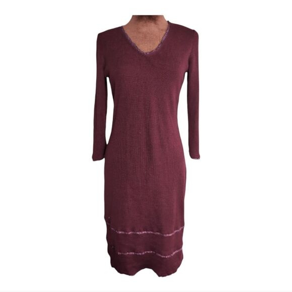Roccobarocco burgundy wool blend sweater  dress size M 3/4 sleeves VINTAGE - Picture 3 of 9